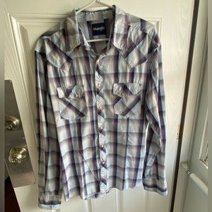 Wrangler Men's Western Blue Plaid Snap Front Long Sleeve Shirt